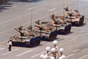Tank Man at Tiananmen Square approach Beijing 1989