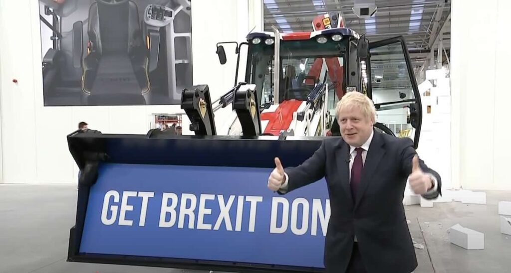 Boris Johnson Get Brexit Done bulldozer