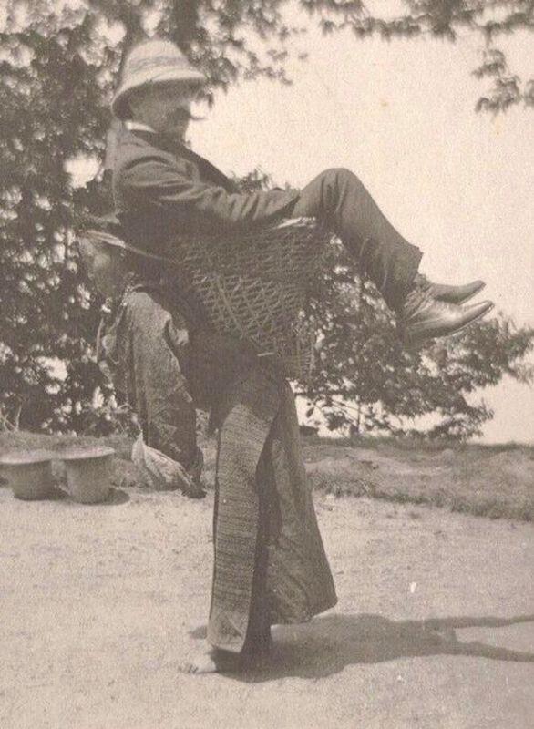 China under western colonialism. A Chinese woman carries a white male like a beast of burden
