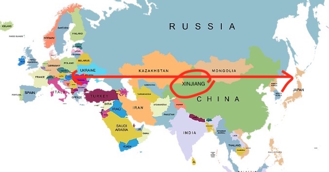Eurasia landmass UK & Ukraine to China & Japan