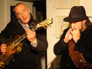 Charles Shaar Murray & Buffalo Bill Smith at the Salthouse Gallery during the St Ives Festival. Photo Anna Chen