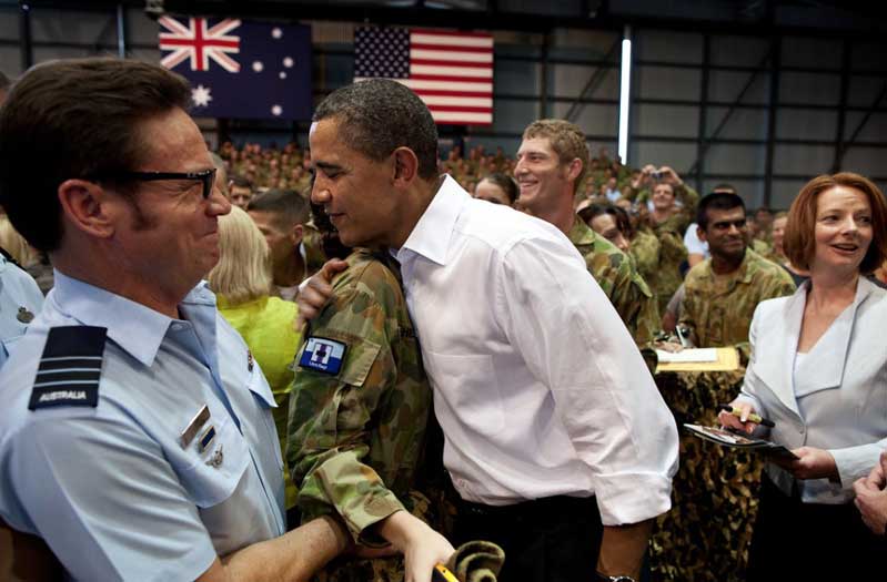 President Barack Obama in Australia with PM Julia Gillard, 2011. "We never liked their noodles, anyway." 