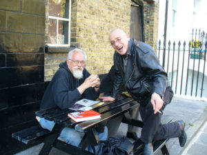John Sinclair and Charles Shaar Murray at Filthy McNasty's in Islington. (Pic Anna Chen)