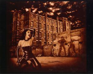 Anna Chen at the transition of rock and punk. Catsuit made for her by Vivienne Westwood. Pic by Bob Carlos Clarke