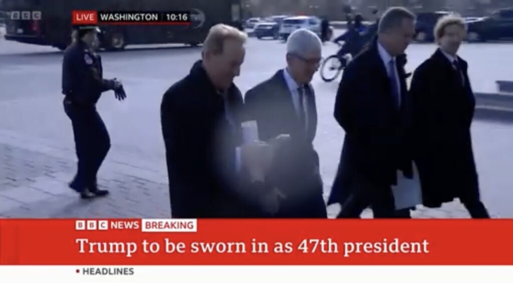 Tim Cook arrives for Donald Trump's inauguration in Washington, January 2025