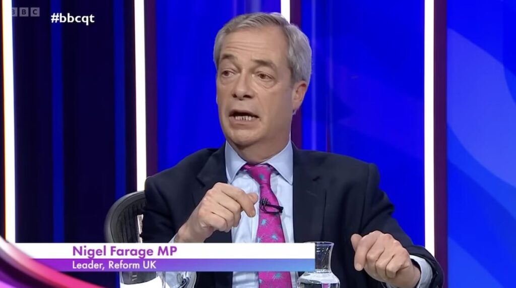 Nigel Farage on BBC Question Time. Washington friendly and Trump acolyte.