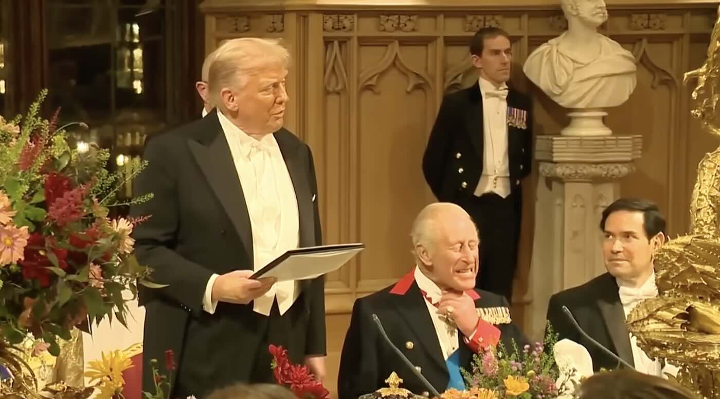 President Donald Trump at the unprecedented state visit and dinner, hosted by King Charles